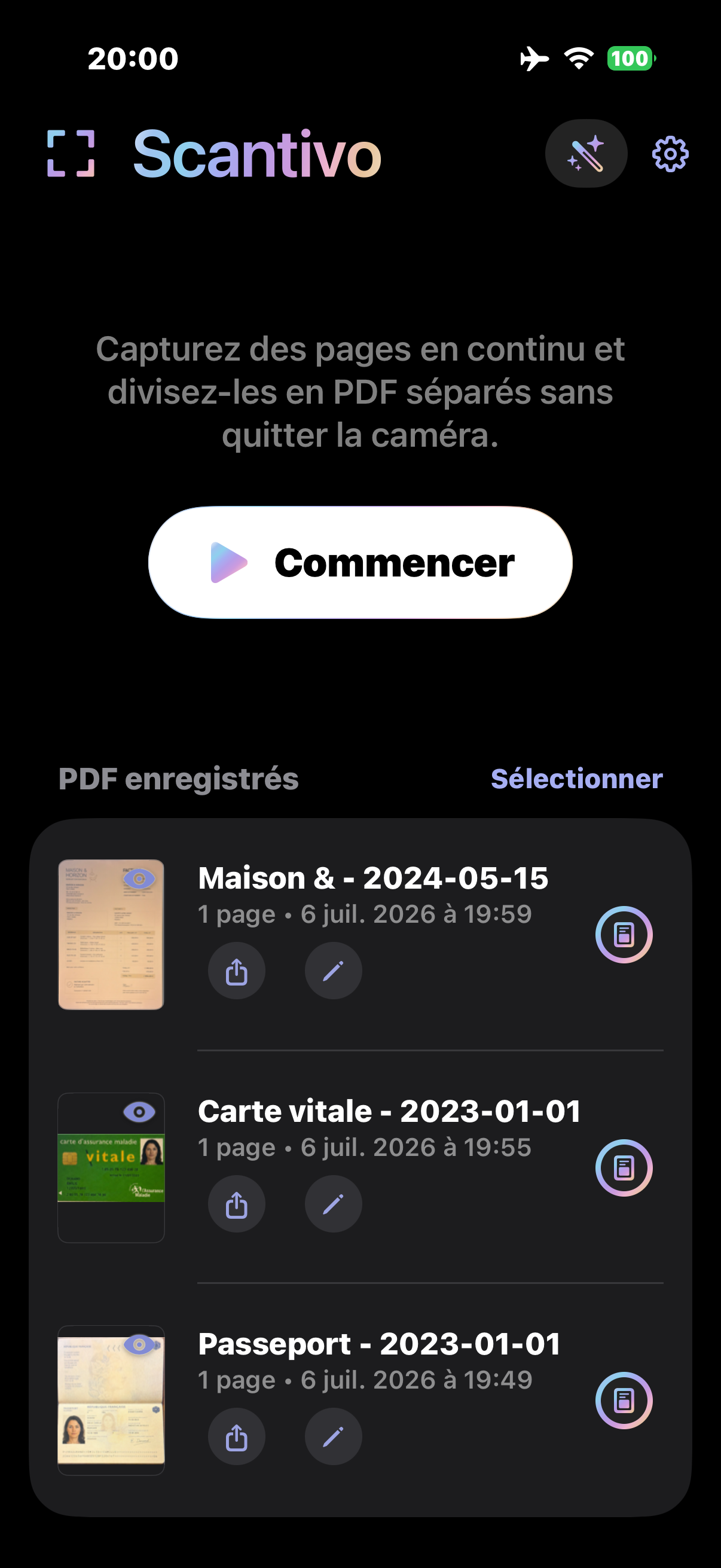 Capture d’écran de l’application Scantivo