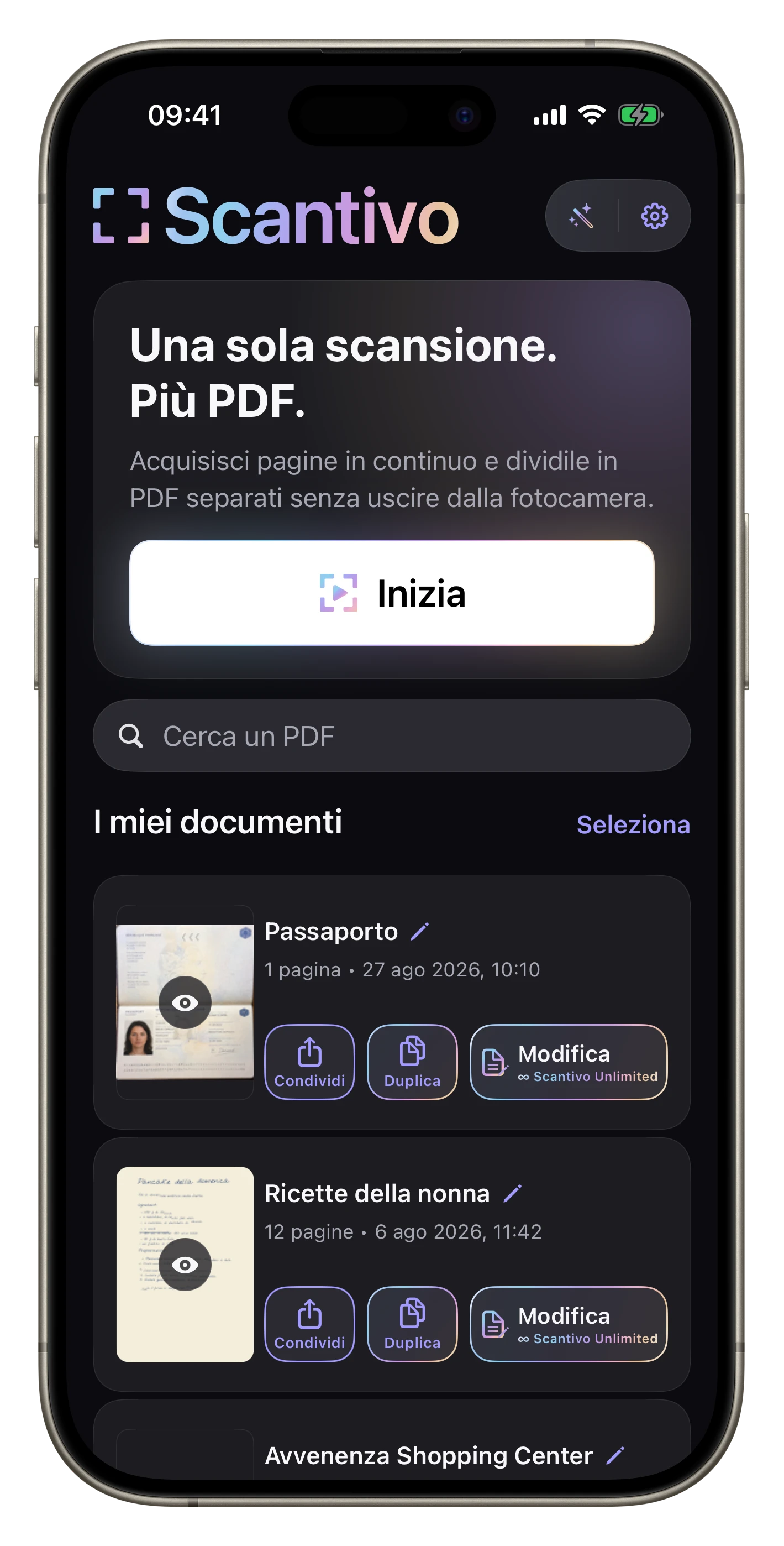 Azioni sempre chiare — Nella vista dettagliata, ogni icona è accompagnata dalla propria etichetta per riconoscere subito l’azione.