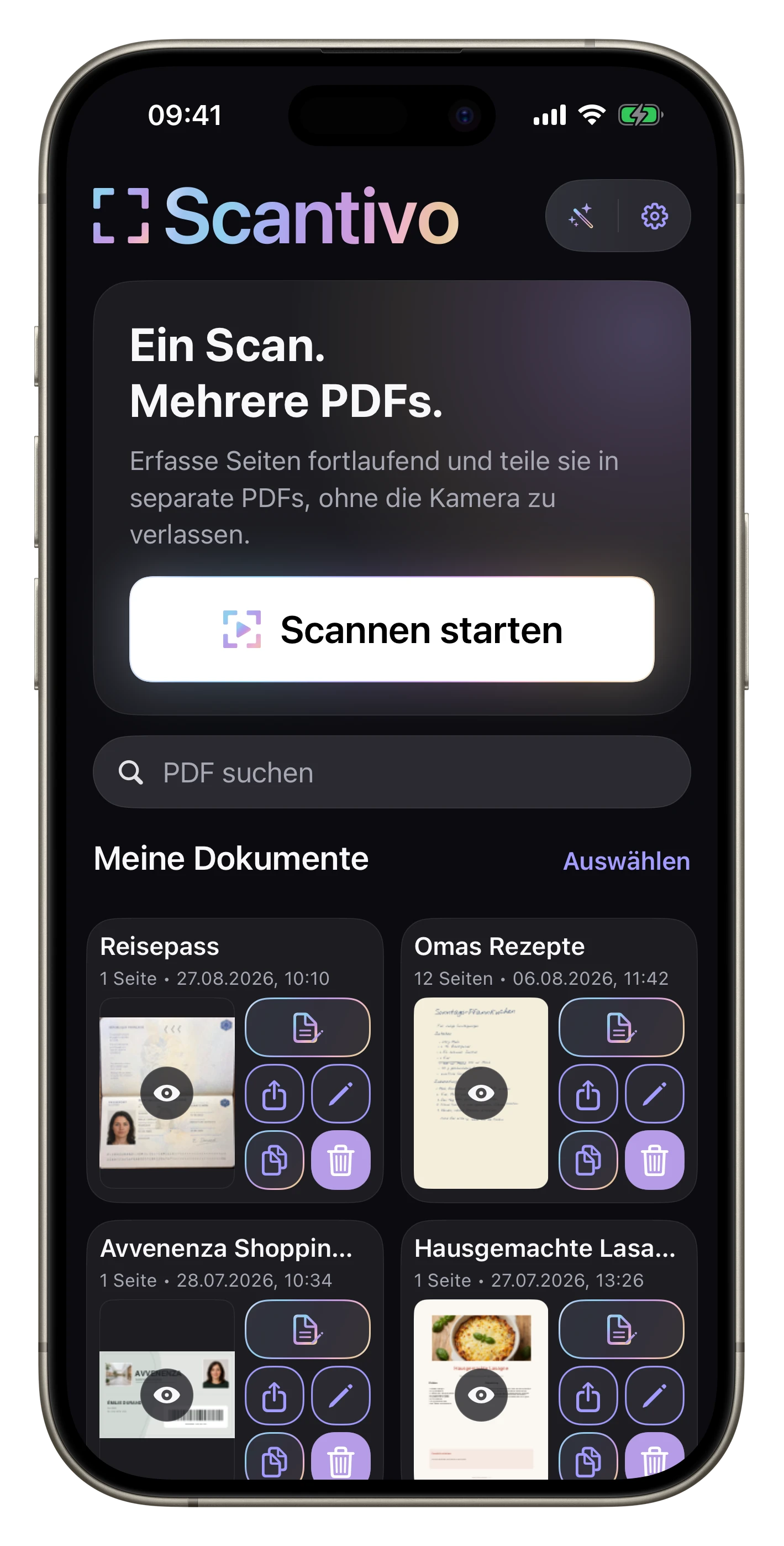 Eine kompaktere Ansicht — Die kompakte Ansicht reduziert Beschriftungen und zeigt mehr Dokumente bei denselben Aktionen.