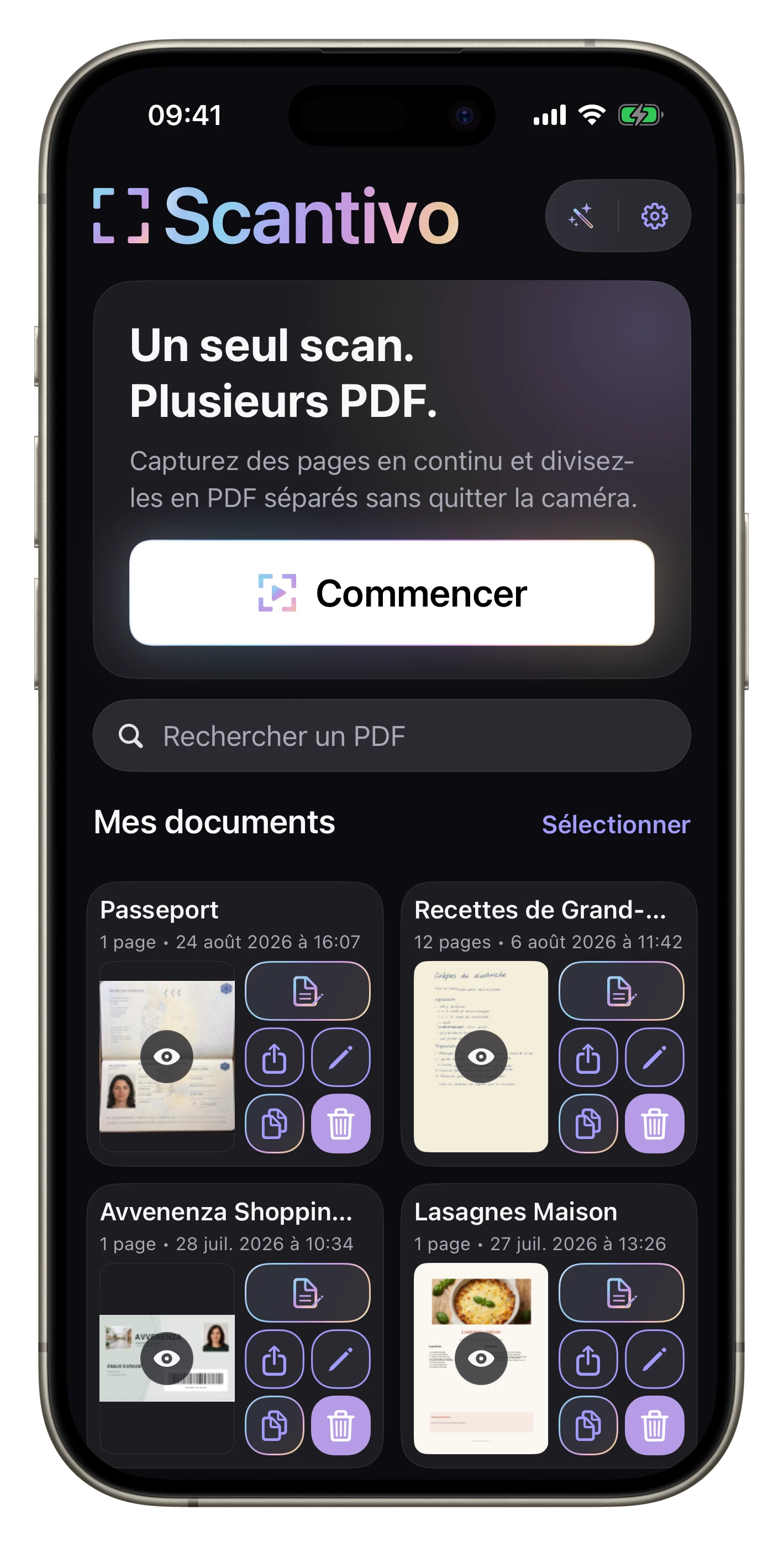 Un affichage plus compact — L’affichage compact réduit les libellés pour afficher davantage de documents tout en gardant les mêmes actions.