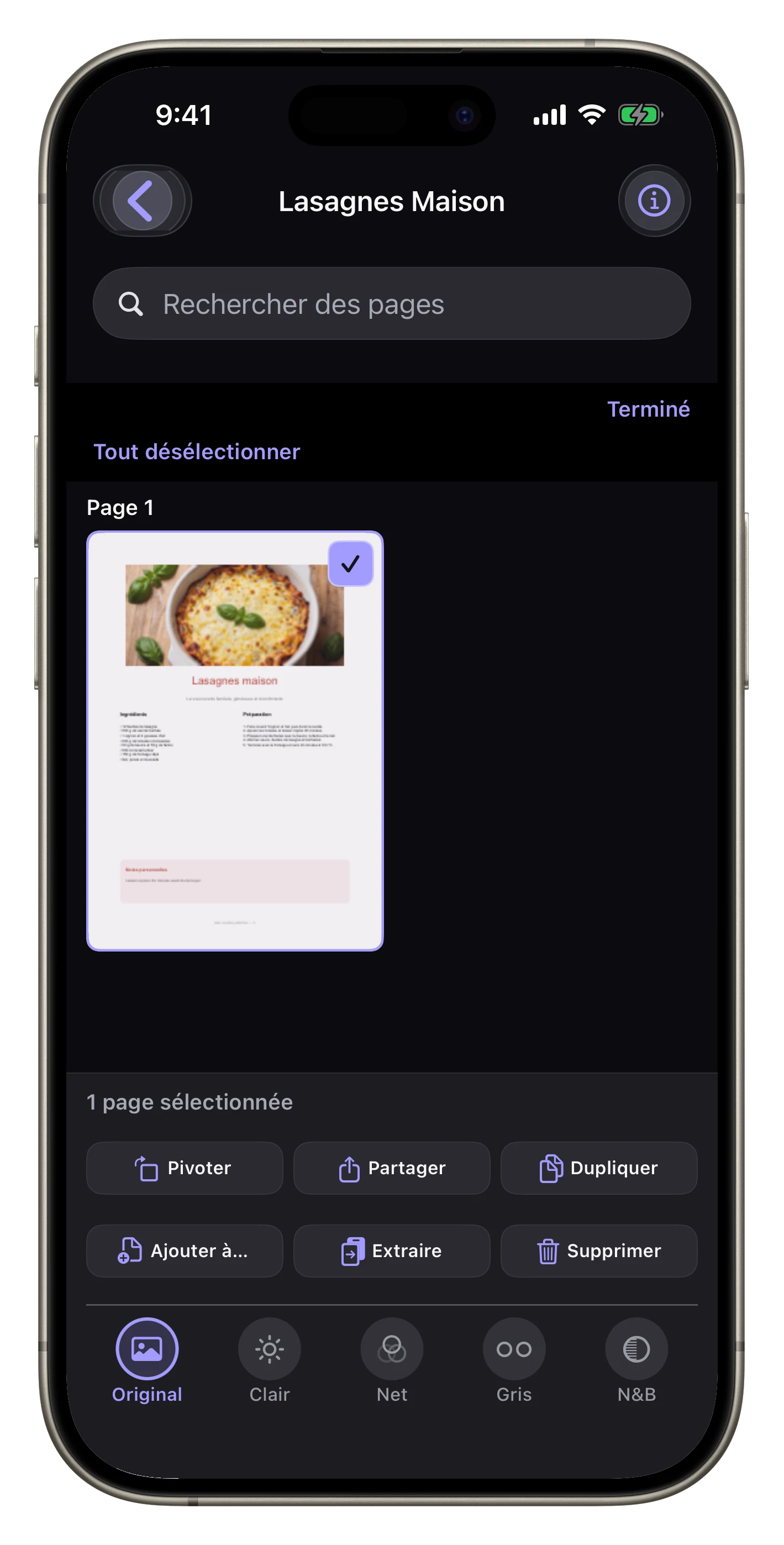 Éditeur Scantivo présentant les actions disponibles sur chaque page PDF
