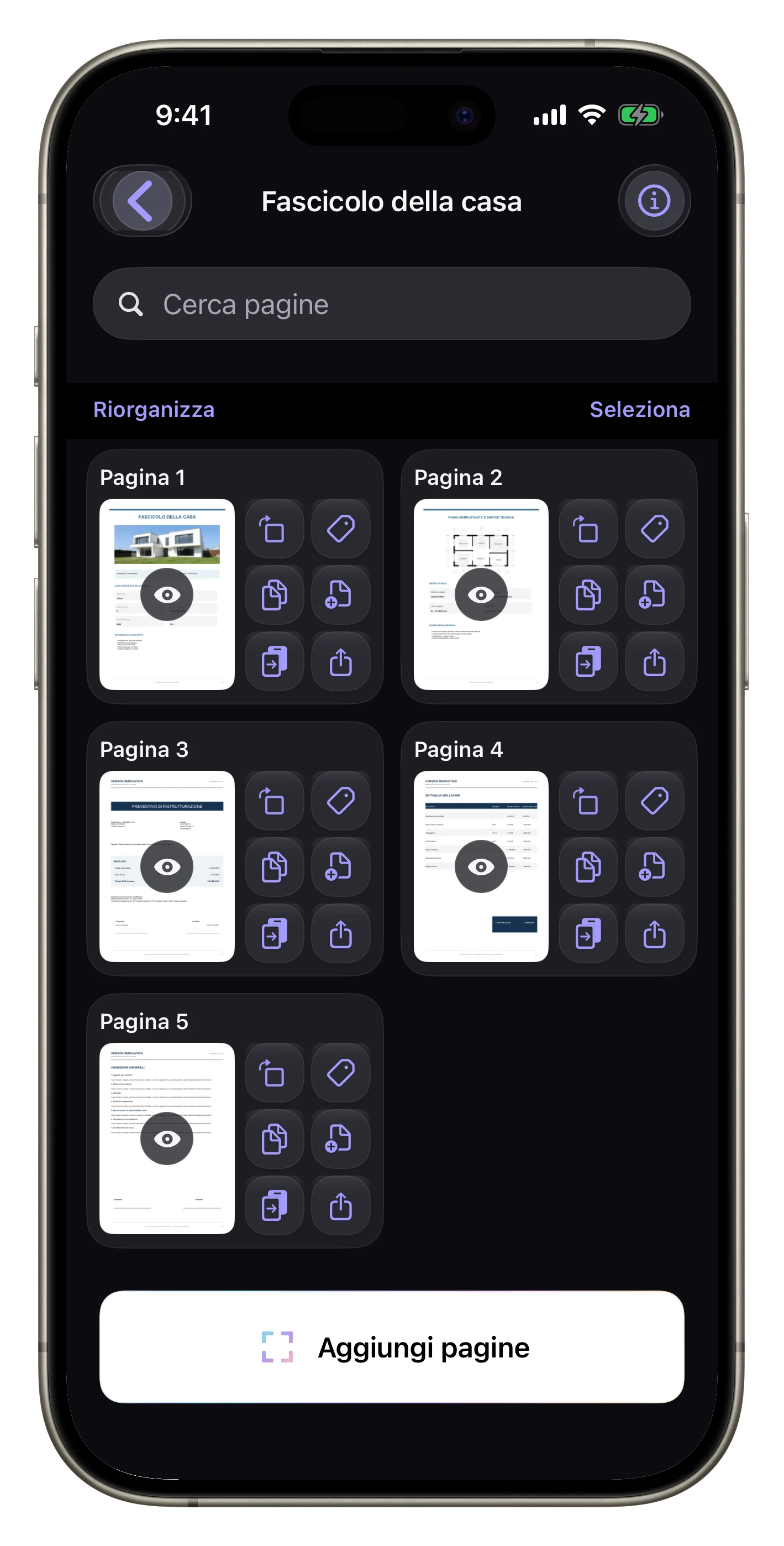 Completare il fascicolo Casa — Le tre pagine del preventivo si aggiungono alle due pagine già presenti.