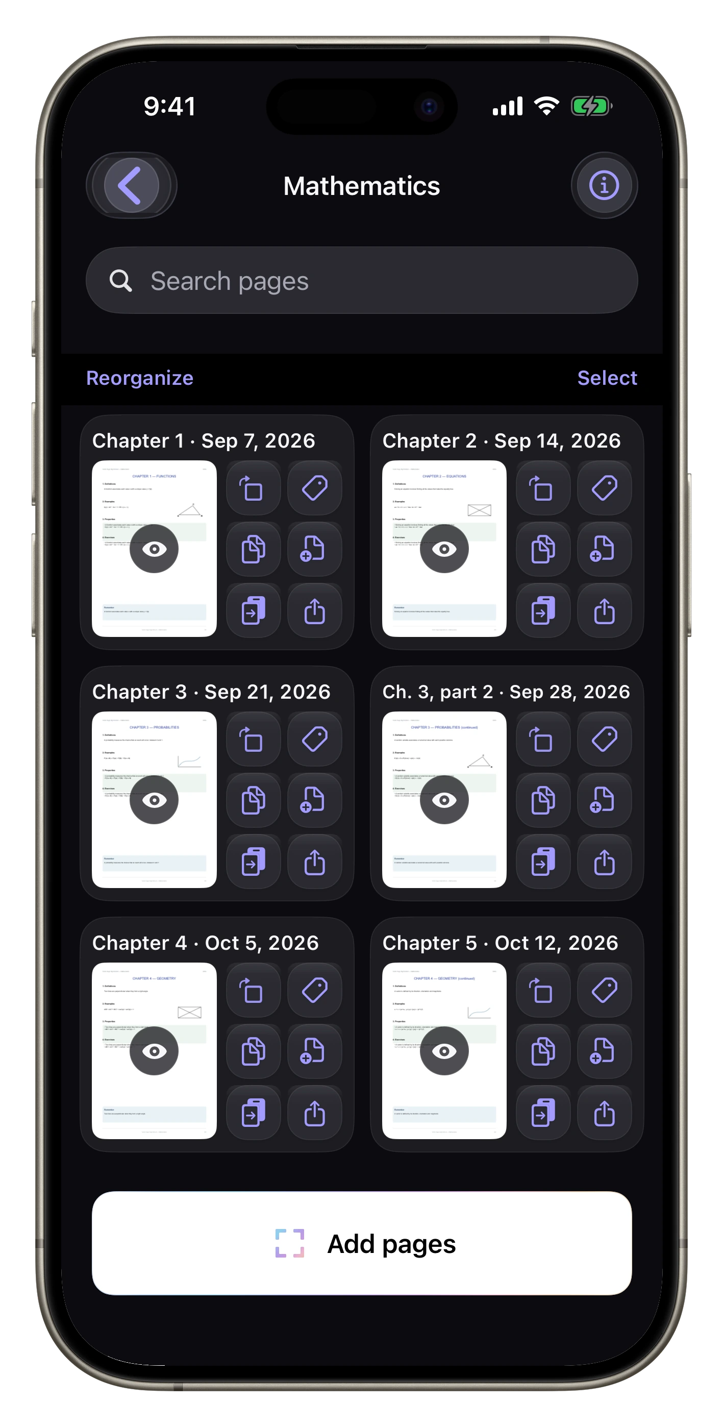 Extract or refile a lesson — Select a Maths page, then extract, remove or add it to another PDF.
